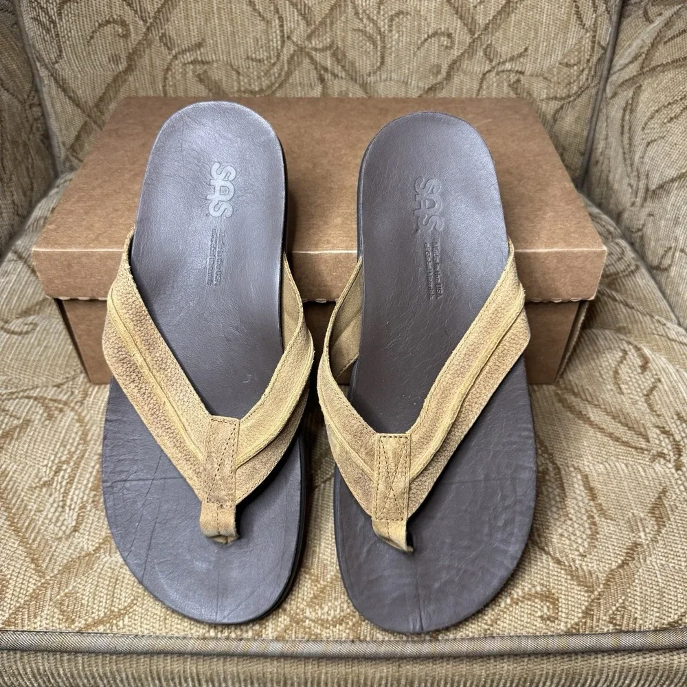 SAS Men's Stampede Thong Sandals In Brown‎ Size 10.5 Wide Excellent